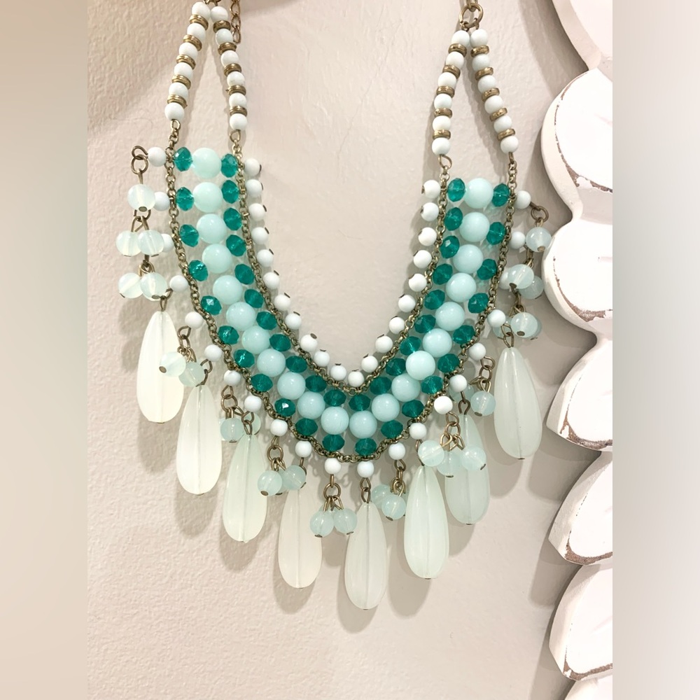 Teal, beaded necklace.